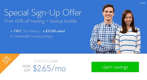 BlueHost Coupon $2.65/mo.